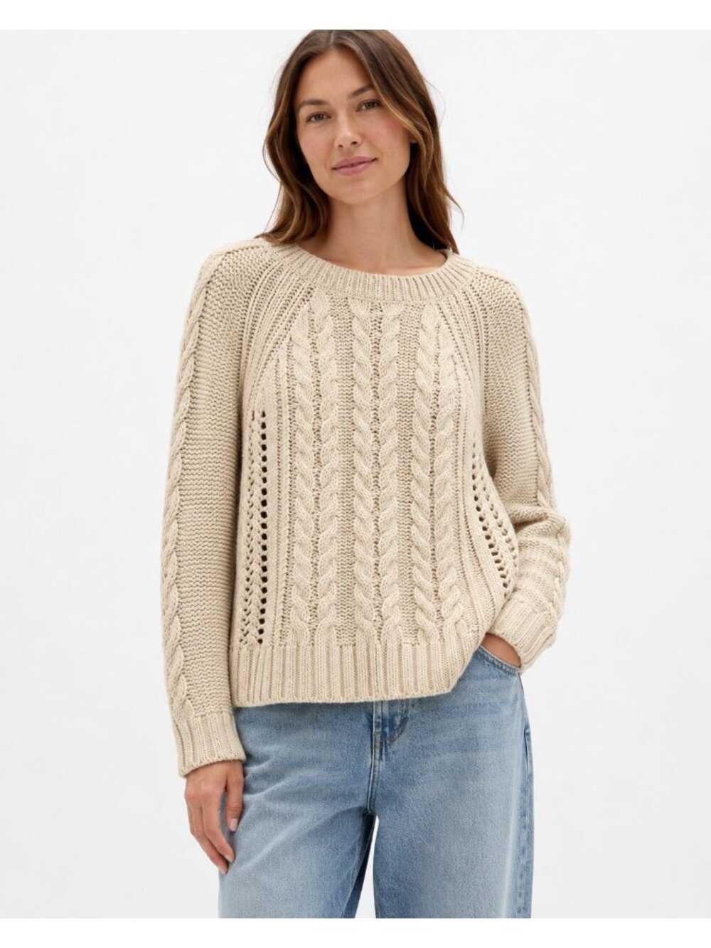 Gap Womens Cream Cable Knit Sweater size Medium Fishermencore Comfy Casual